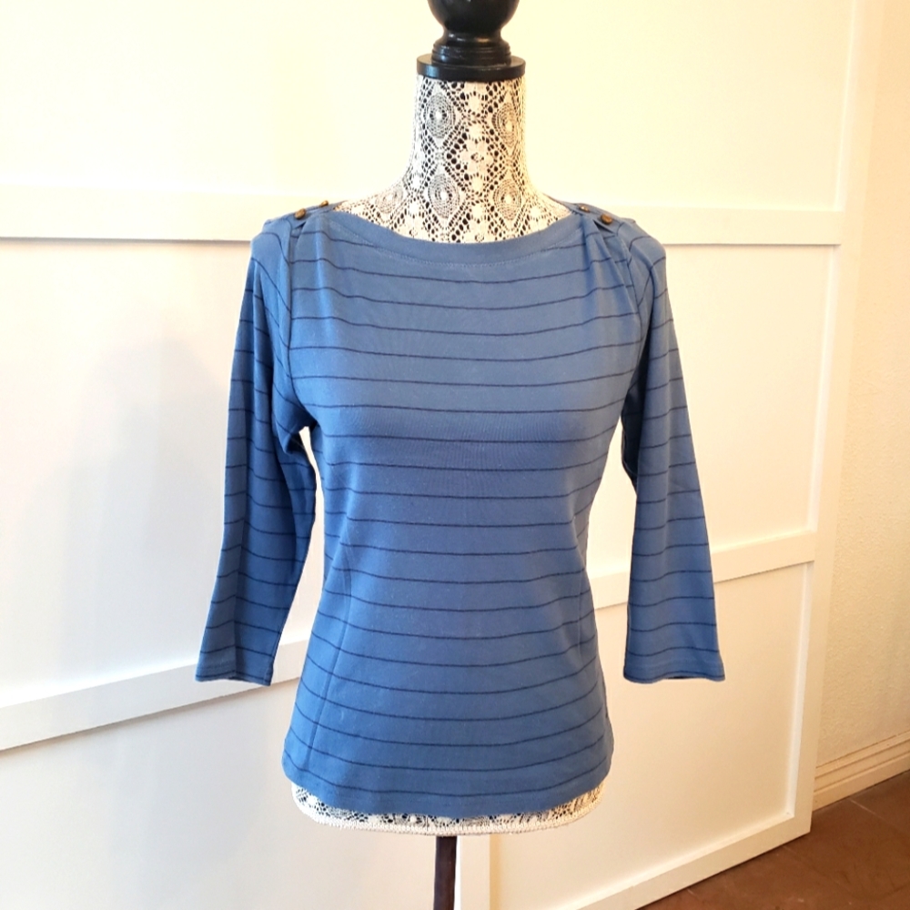 Lauren Ralph Lauren blue stripe boat neck top size medium